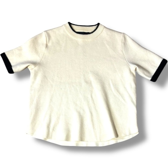 Zara Mock Turtleneck Soft Sweater Material White Tee with Black Trim - Picture 12 of 13